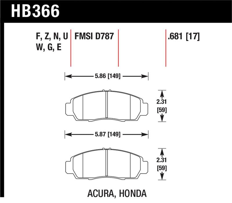 Hawk HPS Street Front Brake Pads HB366F.681 - Acura TSX, 1999-2008 TL, 2001-2003 CL, Honda Accord EX