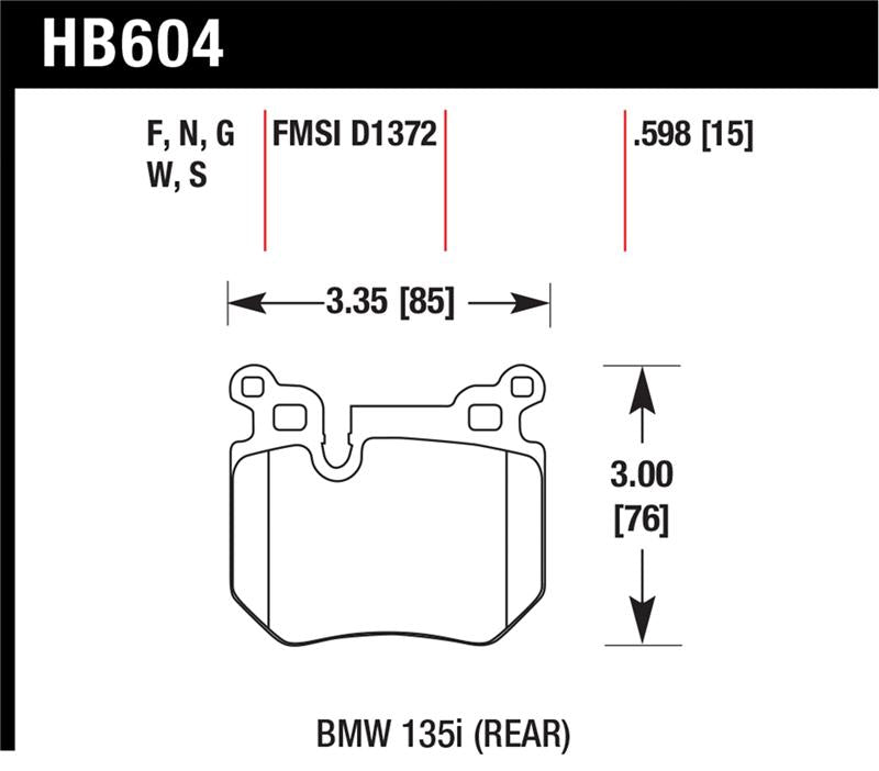 Hawk DTC-30 Race Rear Brake Pads HB604W.598 - BMW 135i