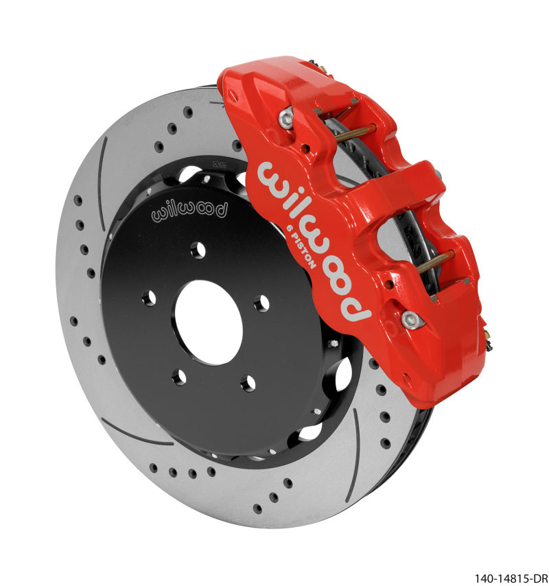Wilwood AERO6 Front Big Brake Kit 14.00in Drilled Rotors Red w/Lines - 2003-2009 Nissan 350Z
