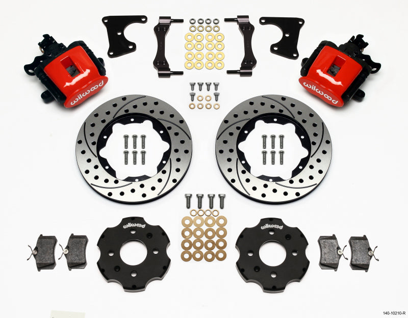 Wilwood CPB Rear Brake Kit 140-10210-DR 11.00 in Drilled Rotors, Red - Honda Civic / Acura Integra Drum Rear, 2.71 in Offset