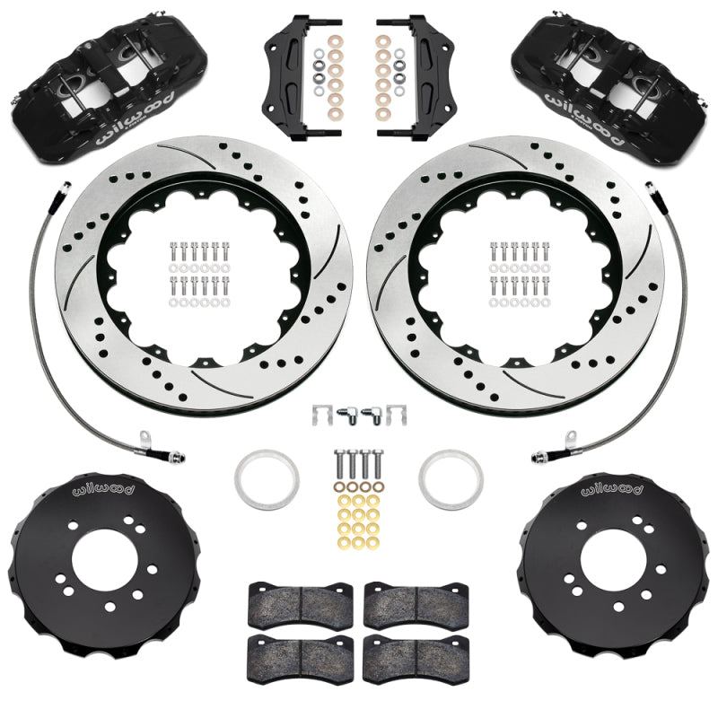 Wilwood Aerolite 6R Front Big Brake Kit 140-18254-D 14.00in Drilled and Slotted Rotors Black with Flexlines - 1995-1998 Nissan Skyline