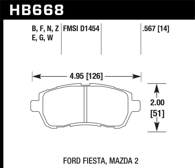 Hawk ER-1 Front Brake Pads HB668D.567 with Clips - 2011-2019 Ford Fiesta