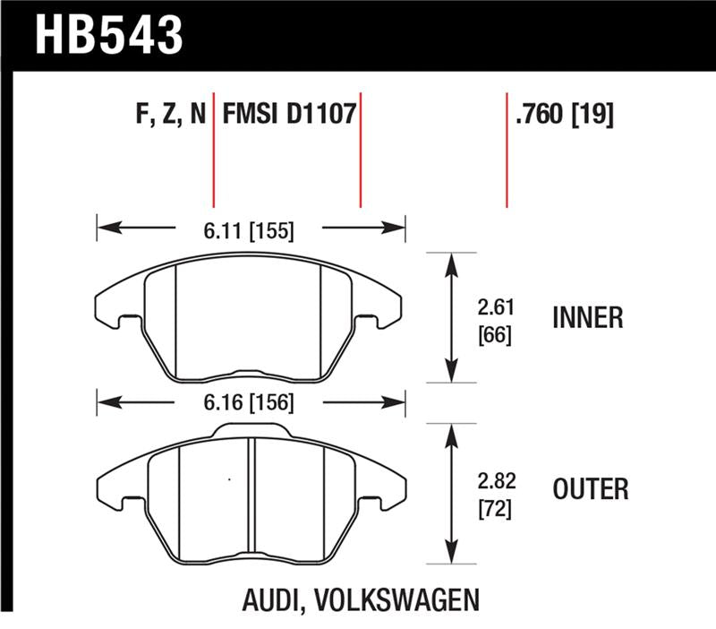 Hawk Performance HPS 5.0 Front Brake Pad Set HB543B.760 - 2006-2009 Audi A3 2.0 TFSI Quattro