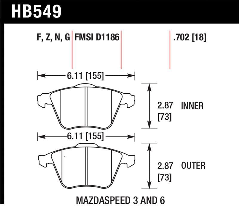 Hawk Performance HPS Front Brake Pad Set HB549F.702 - 2007-2008 Mazdaspeed3 / 2006-2007 Mazdaspeed6