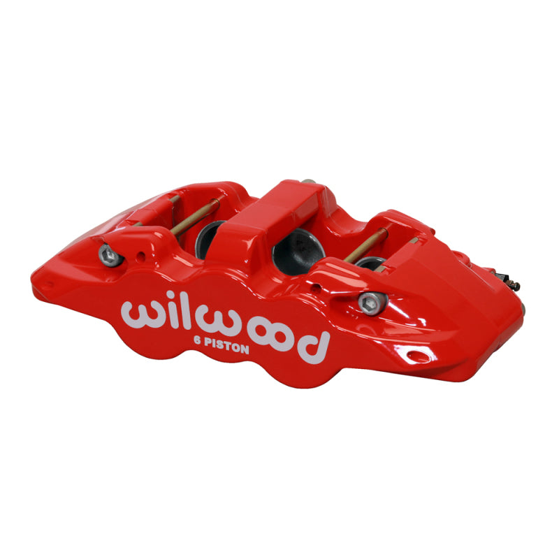 Wilwood AERO6 Brake Caliper in Red, Right-Hand, 1.75/1.62/1.62 Piston Bores, 1.25 Rotor, .80 Pad - 120-16892-RD