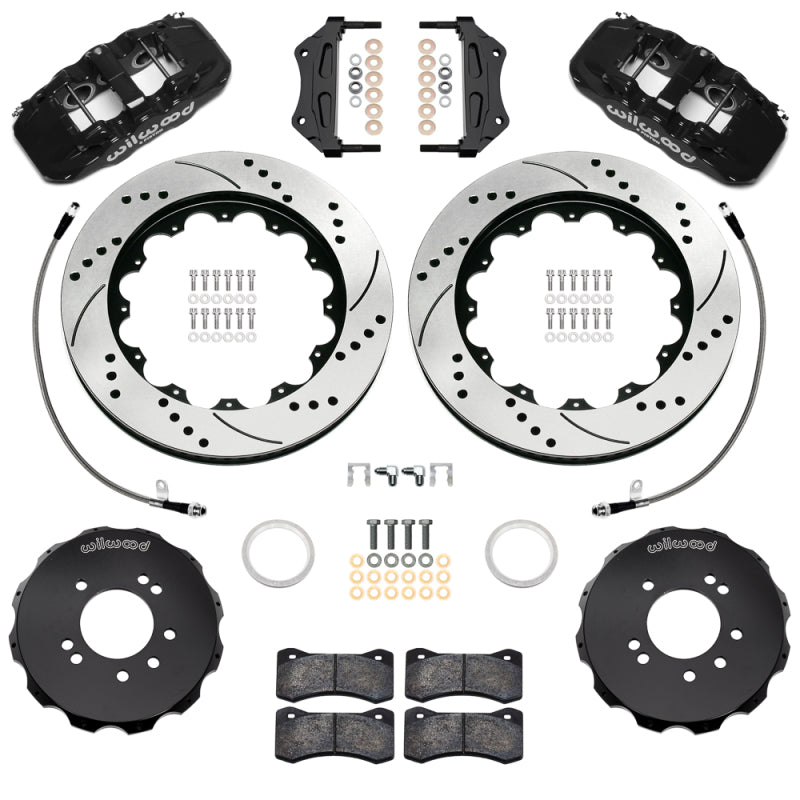 Wilwood Aerolite 6R Front Big Brake Kit 140-18260-D 14.00in Drilled and Slotted Rotors Black with Flexlines - 1999-2002 Nissan Skyline