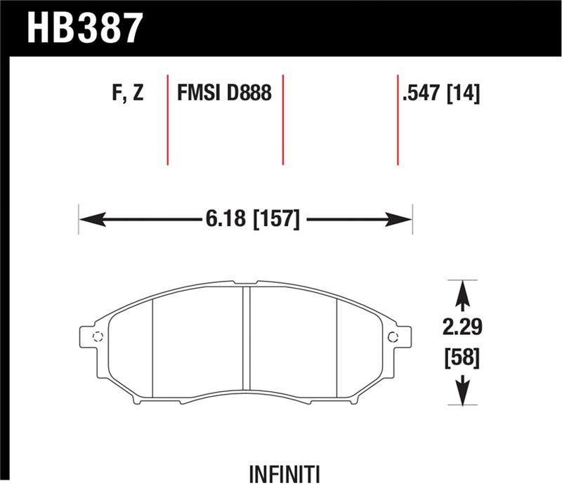 Hawk HPS Street HB387F.547 Front Brake Pads - 2005-2008 Infiniti G35 (without Brembo)