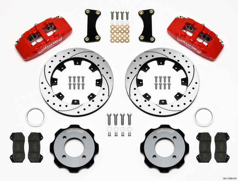 Wilwood 140-11899-DR DynaPro 6 Front Big Brake Hat Kit - Red 6-Piston Calipers, 12.19in x 0.81in Drilled Rotors - 2011 and Newer Ford Fiesta