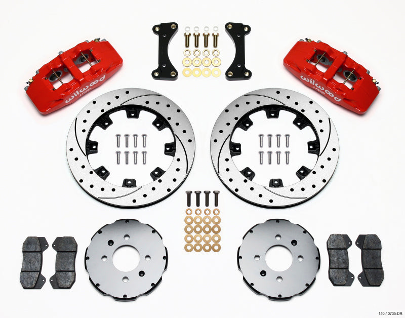Wilwood 140-10735-DR Dynapro 6 Front Big Brake Hat Kit 6-Piston 12.19in Drilled Rotors Red - 1994-2001 Honda Civic / Acura Integra with 262mm Discs