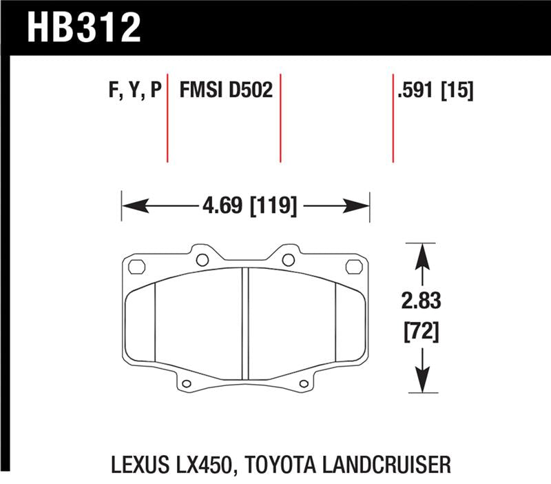 Hawk Performance HB312Y.591 LTS Street Brake Pad Set - Light Truck and SUV Compound, Quiet and Low Dust