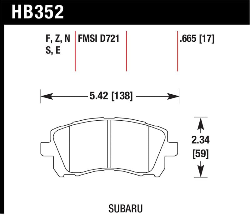 Hawk Performance HPS Street Front Brake Pad Set HB352F.665 (D721) - Subaru WRX, Impreza, Legacy 2.5L, Forester 2.5L