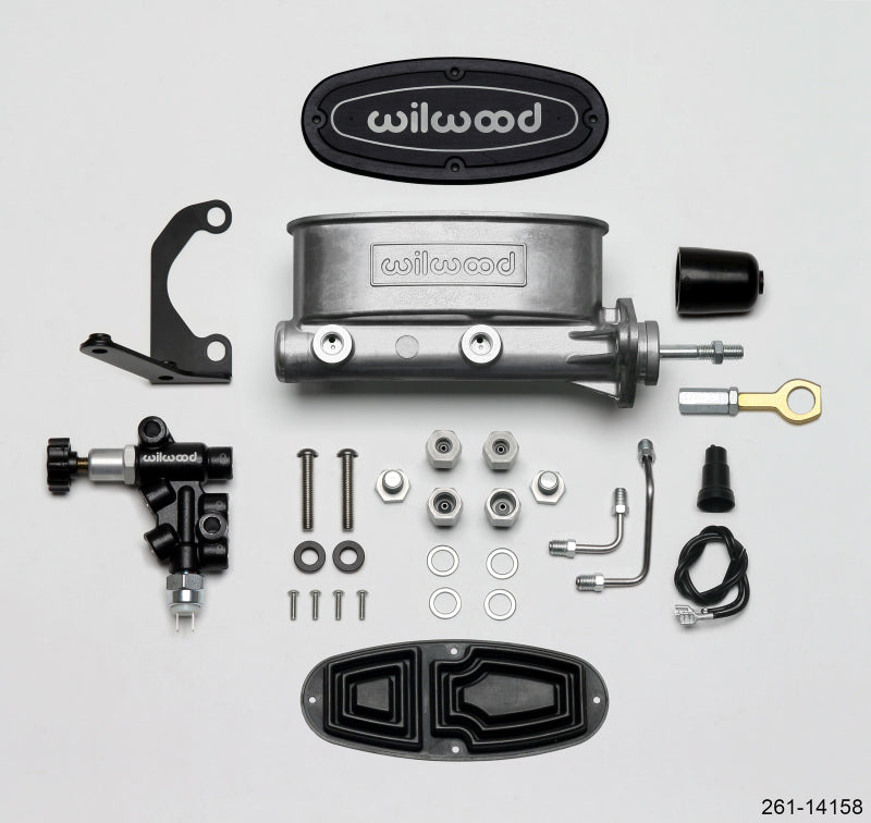 Wilwood Tandem Master Cylinder Kit 261-14158 with Proportioning Valve and Bracket - 15/16 in Bore, Early Ford Mustang
