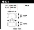 Hawk HB178E.564 Blue 9012 Front Race Brake Pads - Subaru WRX, Nissan 300ZX, Skyline GT-R