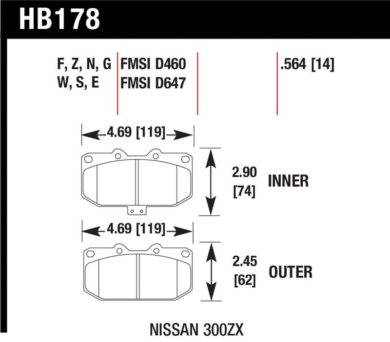 Hawk HB178E.564 Blue 9012 Front Race Brake Pads - Subaru WRX, Nissan 300ZX, Skyline GT-R