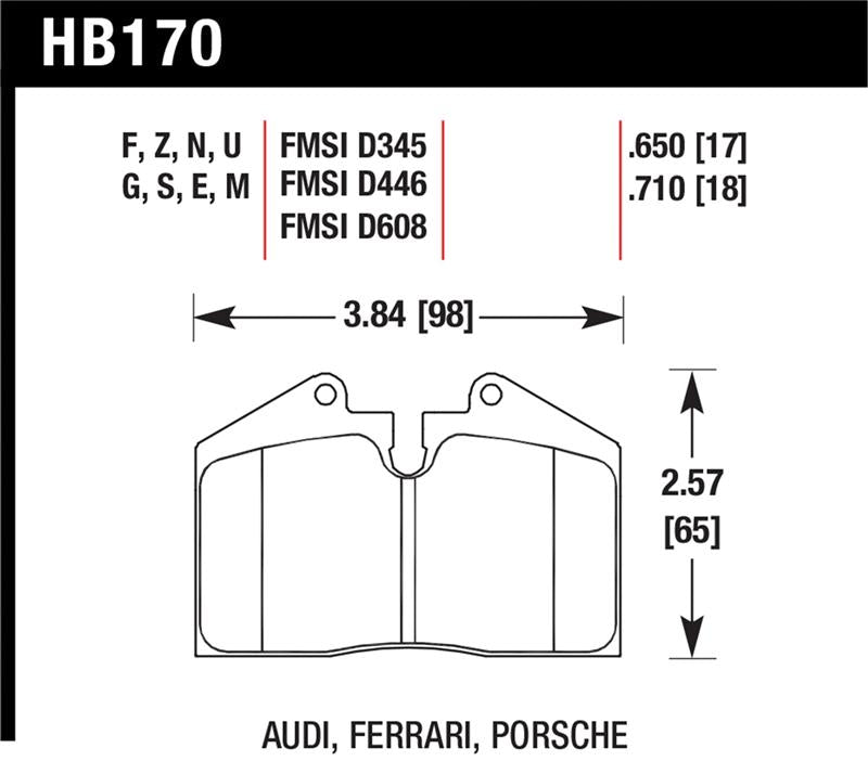Hawk Performance Ceramic Brake Pad Set HB170Z.650 - Ferrari 348 GTB / GTS and Porsche 911 3.3L / 3.6L