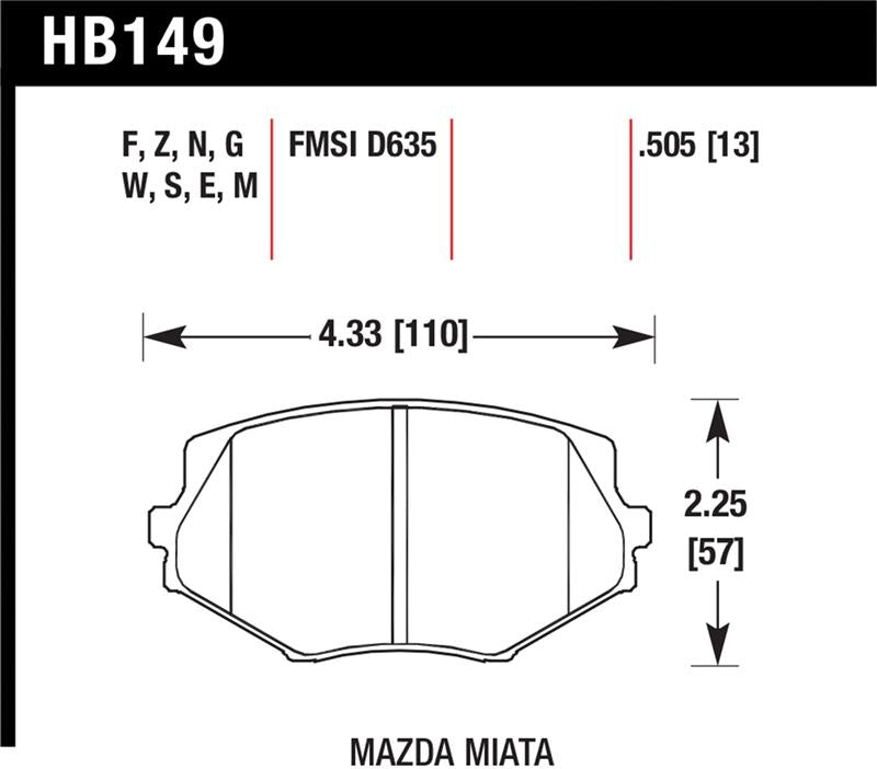 Hawk Performance Ceramic Front Brake Pads HB149Z.505 (D635) - 1994-2005 Mazda Miata