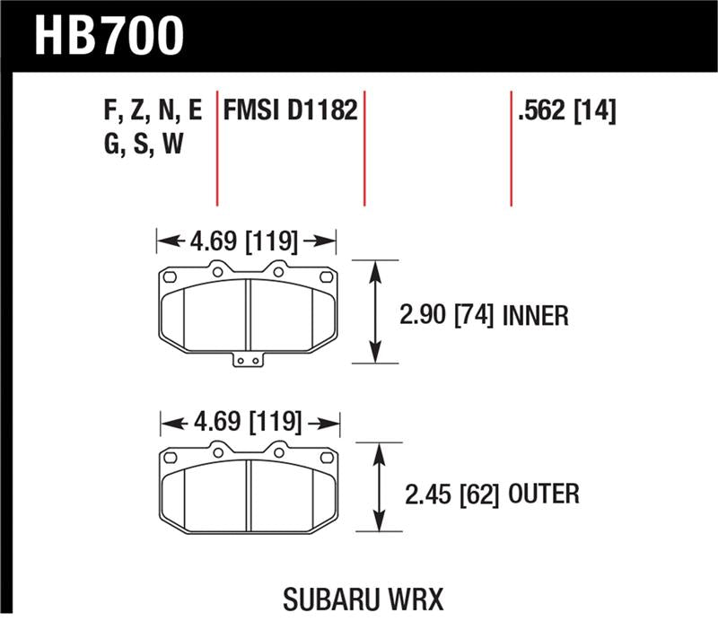 Hawk Blue 9012 Front Race Brake Pads HB700E.562 - 2006-2007 Subaru WRX