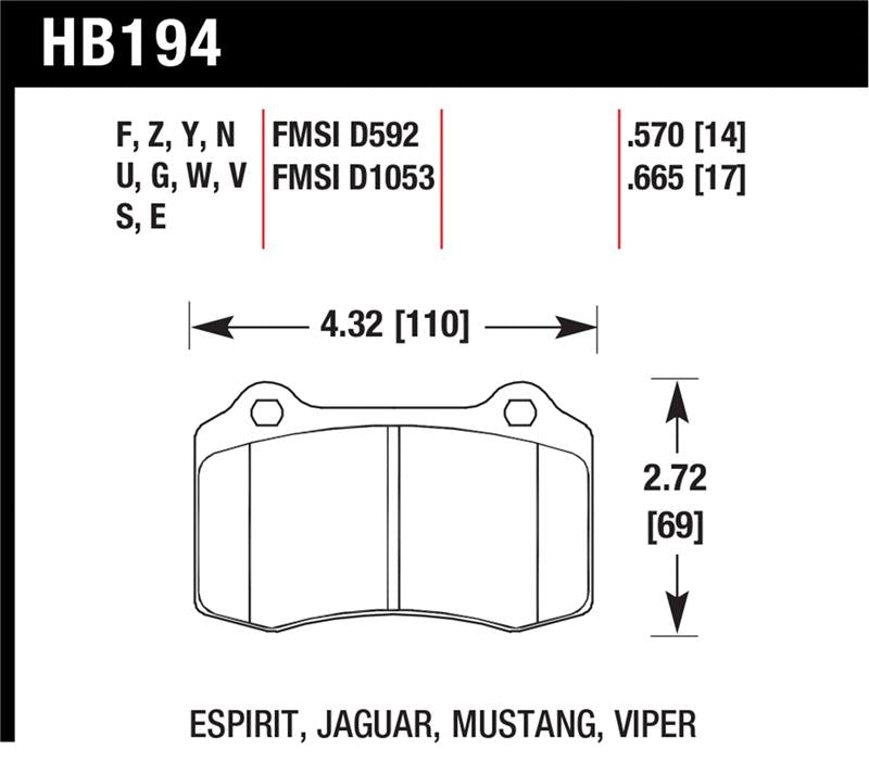 Hawk Performance HT-14 Race Rear Brake Pad Set - 2010 Chevrolet Camaro SS