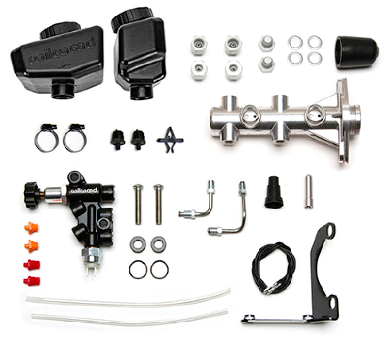 Wilwood 261-16963-P Remote Tandem Master Cylinder Kit - 1.12in Bore, Burnished