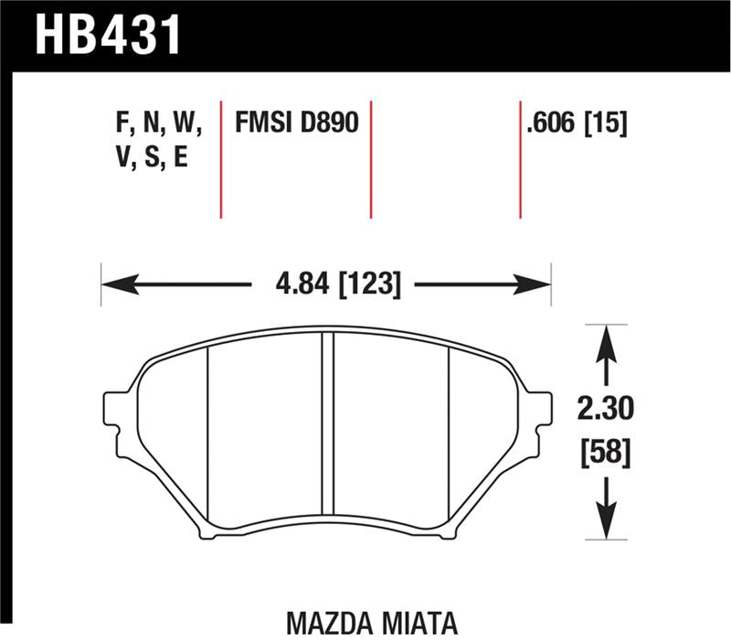 Hawk HT-10 HB431S.606 Race Front Brake Pads D890 - 2001-2005 Mazda Miata with Sport Suspension