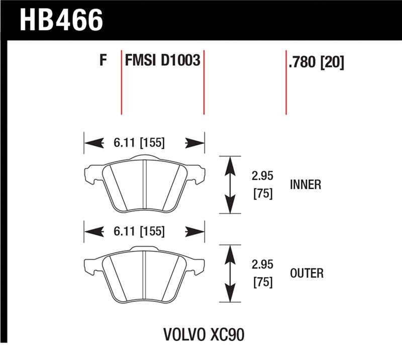 Hawk Performance HB477Y.610 LTS Street Brake Pad Set - Light Truck and SUV Compound, Quiet Low-Fade Braking