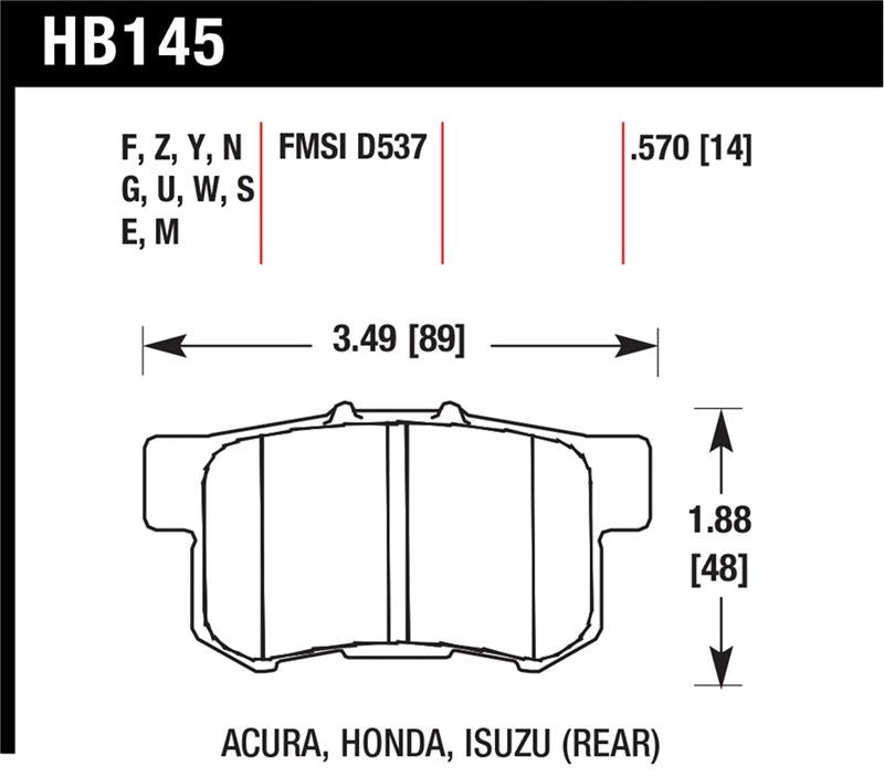 Hawk Performance Ceramic Street Rear Brake Pads HB145Z.570 - 2006 and Newer Honda Civic Si