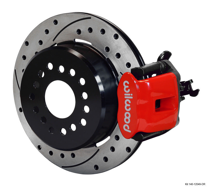 Wilwood Combination Parking Brake Rear Kit 140-12049-DR - Red, Drilled 12.19x0.81in Rotors, FFR 8.8 Axle, With Lines