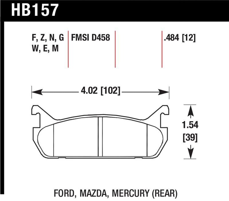 Hawk Performance DTC-30 Rear Race Brake Pad Set HB157W.484 - Ford Escort, Mazda Miata, Mazda Protege, Mercury Tracer