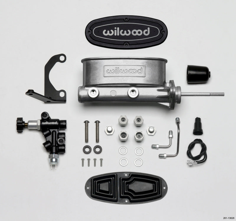 Wilwood 261-13626 Tandem Master Cylinder Kit 15/16in Bore with Left-Hand Bracket, Proportioning Valve and Pushrod