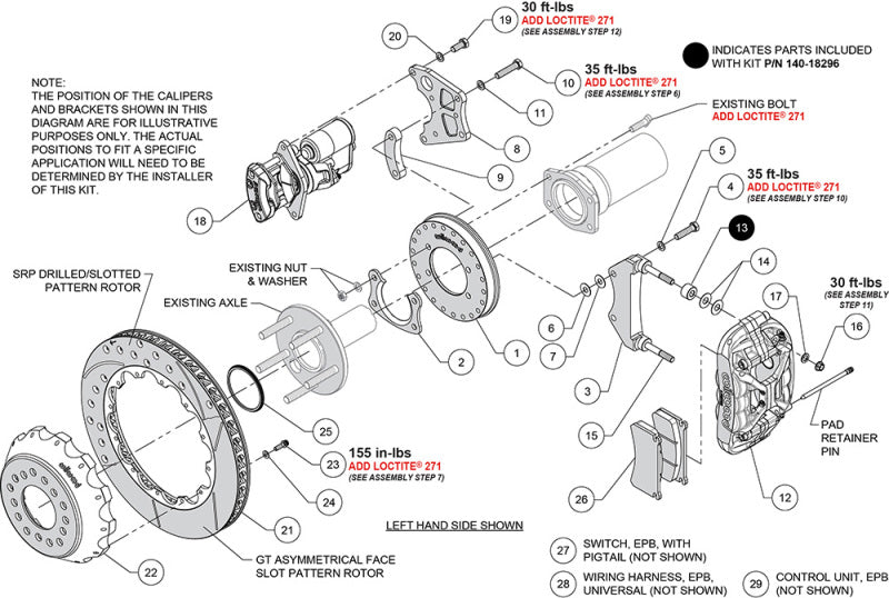 Wilwood XRS4R Rear EPB Big Brake Kit 12.88in Drill and Slot Rotor 2.50in Offset Red - Big Ford
