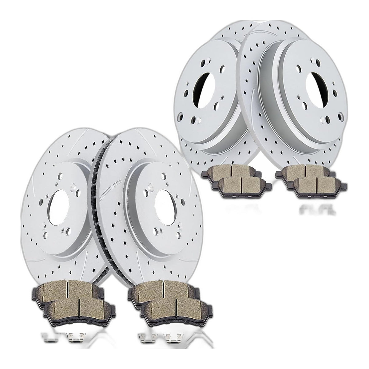 Front and Rear Drilled and Slotted Brake Rotors Ceramic Brake Pads Brake Kit Rep