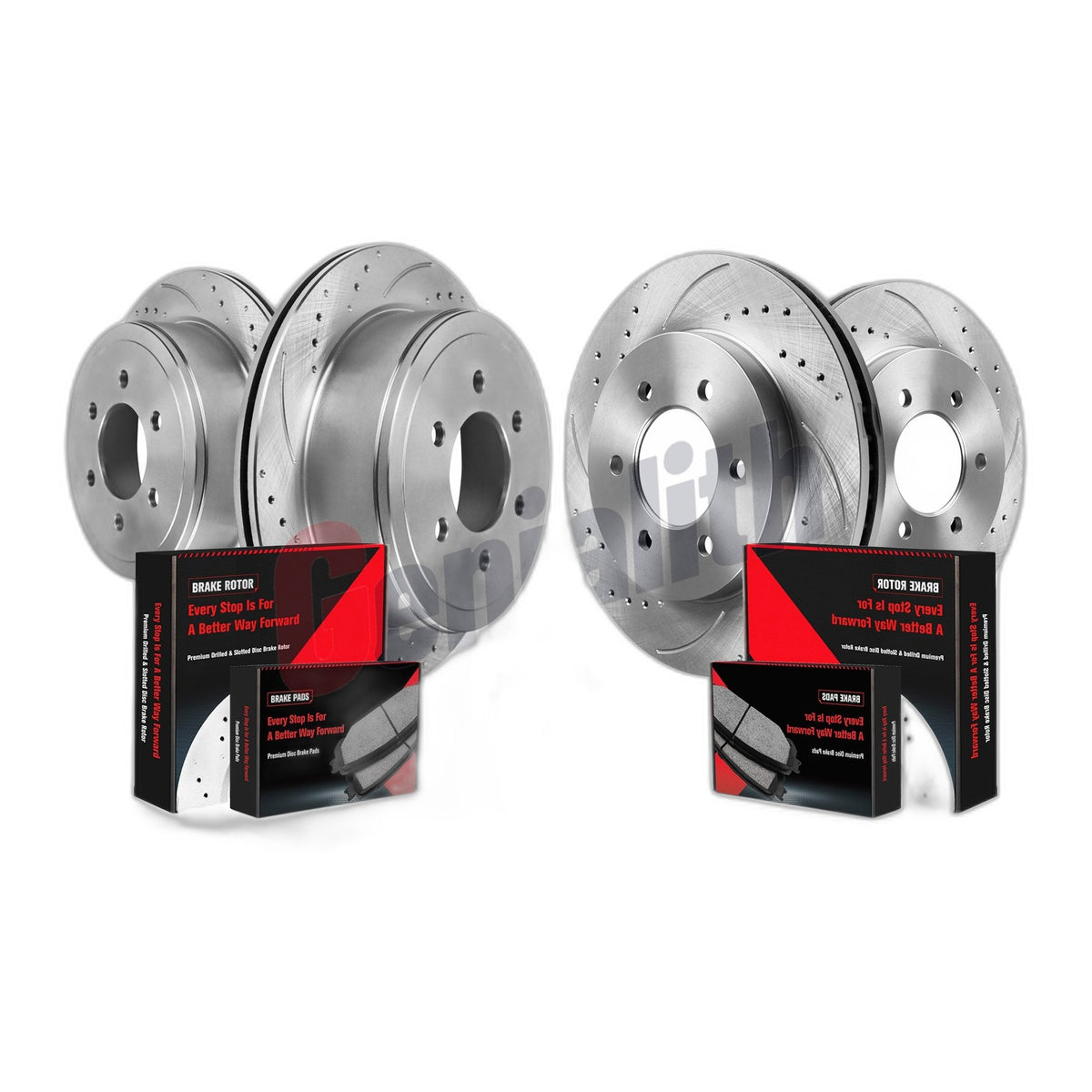 Front & Rear Brake Rotors & Brake Pads for Ford F-150 Lincoln Mark LT 4WD 6 Lugs