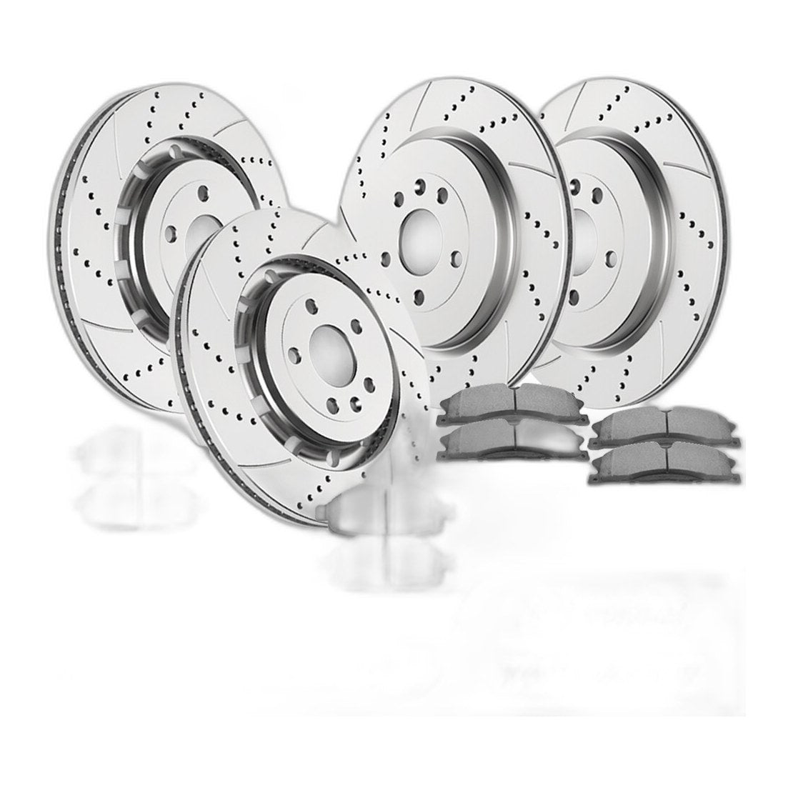 Front Rear Drilled Rotors Brake Pads Kit for Ford Explorer Flex Lincoln MKS MKT