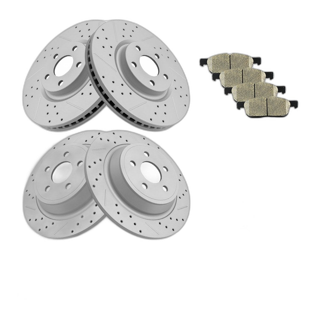 316mm Front Rear Drilled Rotors Ceramic Brake Pads Kit for 2015-2020 Ford Edge