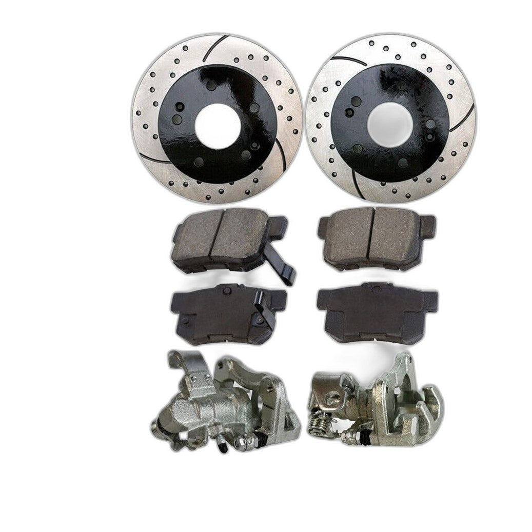 Rear Brake Kit Calipers Pads Drilled Slotted Rotors Black Zinc Ceramic SLB19747