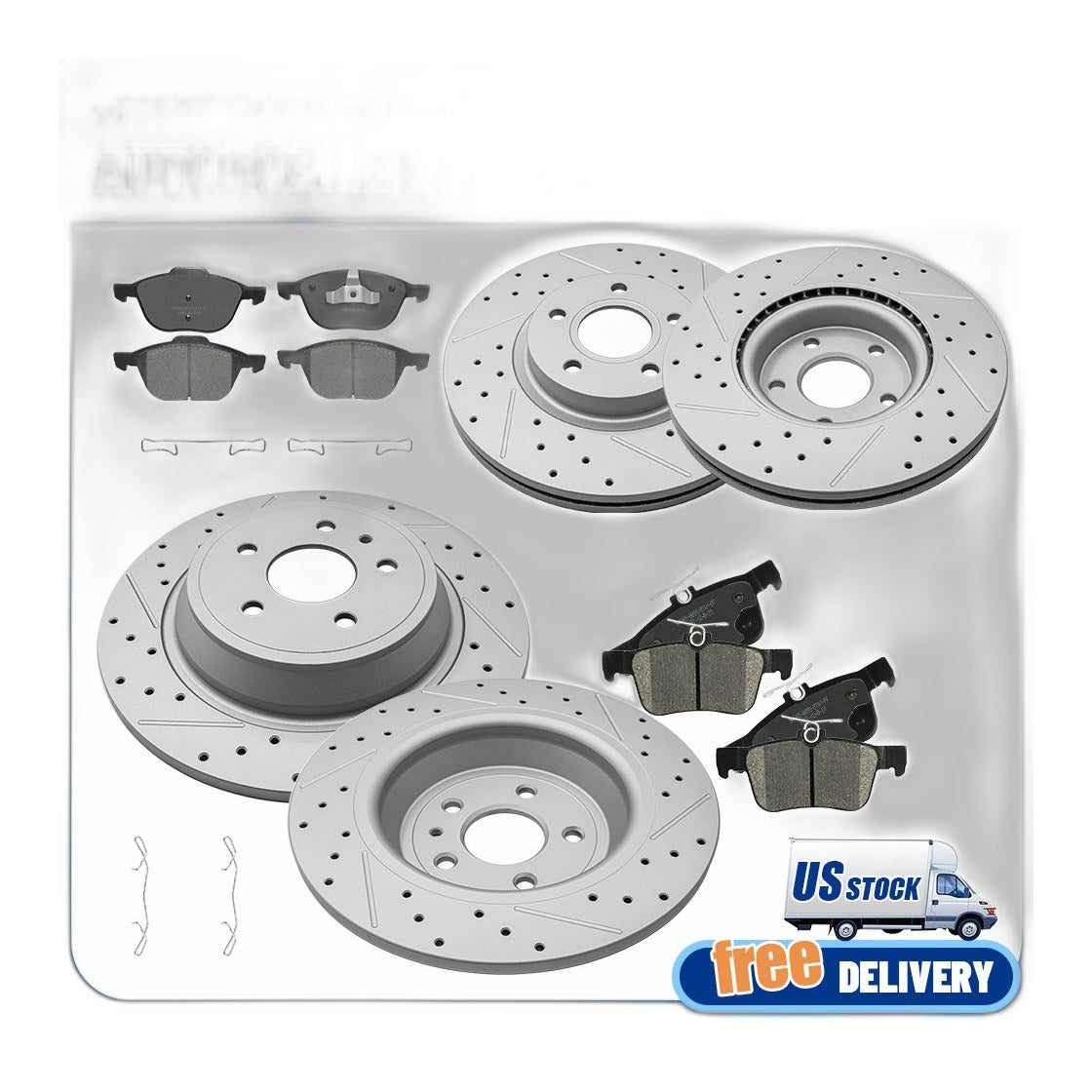 Front+Rear Drilled Rotors Brake Pads Kit for 2017-2019 Ford Escape 1.5L FWD/2.5L