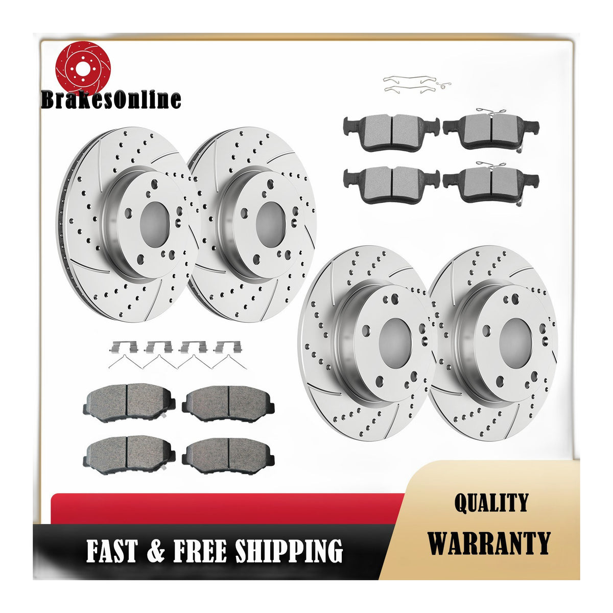 Front Rear Brake Rotors Brake Pads Kit for 2016 - 2021 Honda Civic Drilled