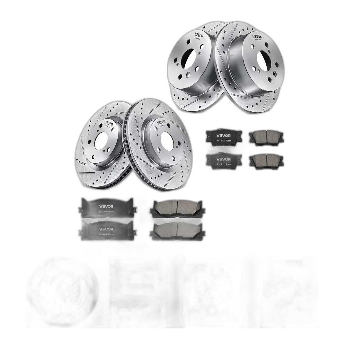 Front & Rear Brake Kit Ceramic Brake Pads And Drilled Slotted Rotors