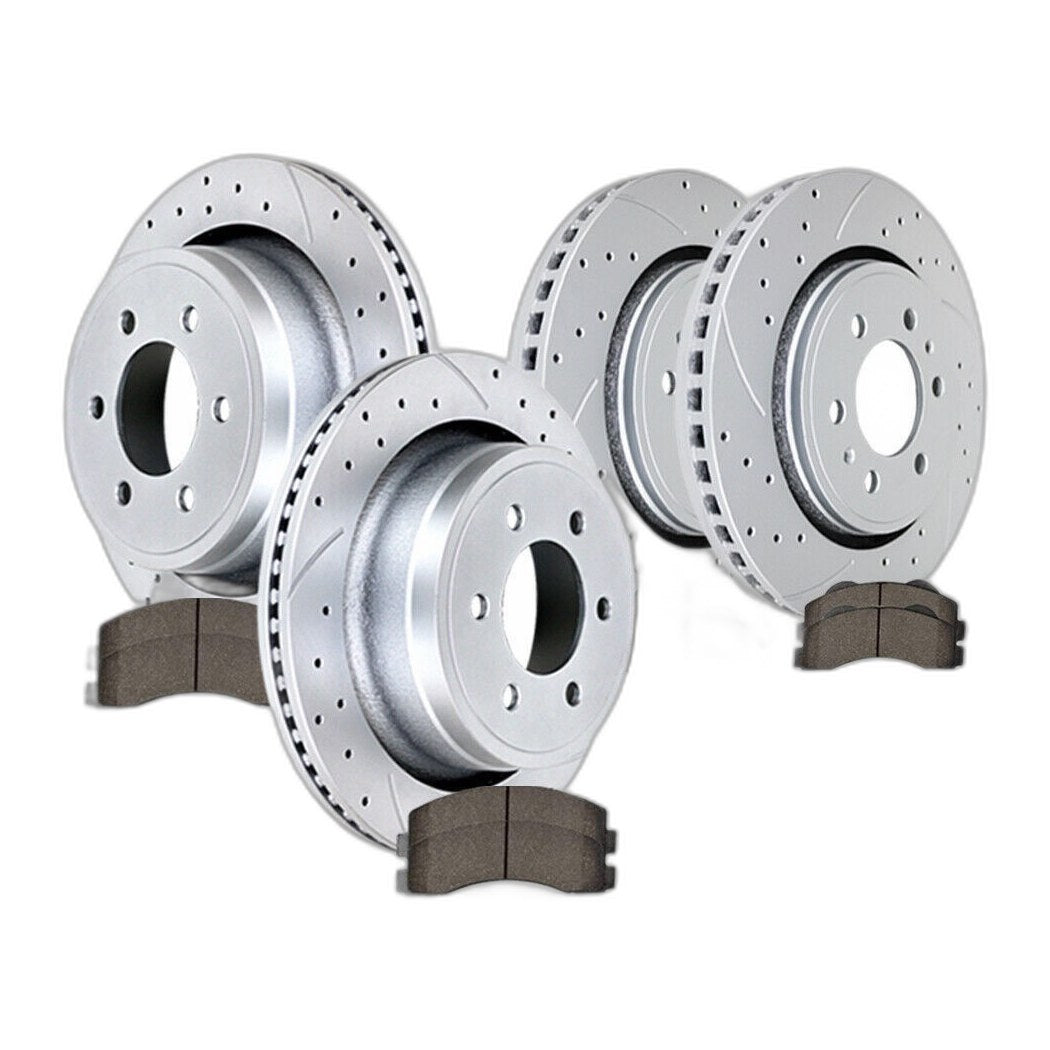 Front and Rear Slotted Brake Rotors Pads Kits for 2012-20 Ford F-150 6 Lug Brake