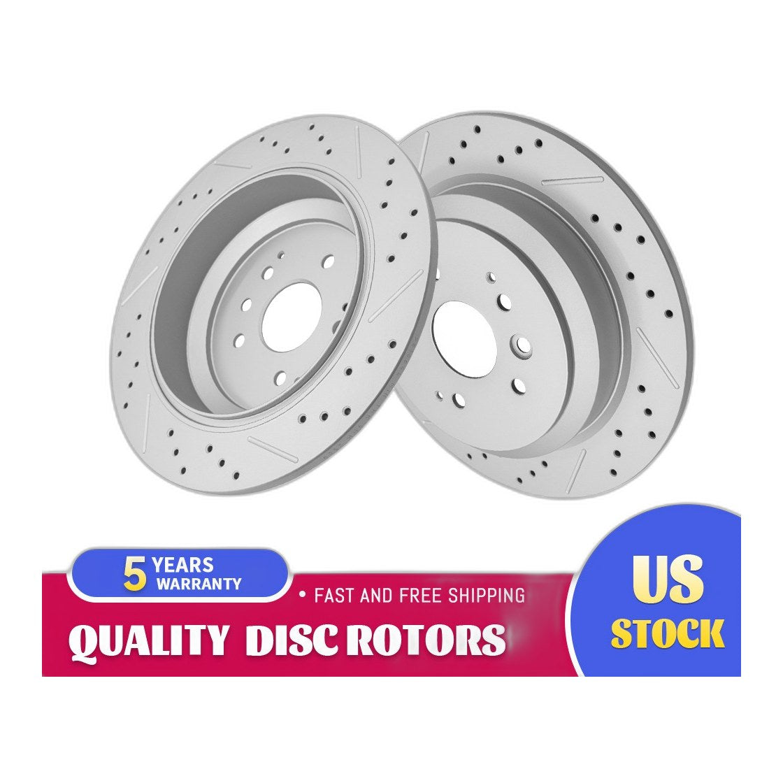 1 Pair Rear Drilled Slotted Disc Brake Rotors for 2014 2015 2016 Acura MDX