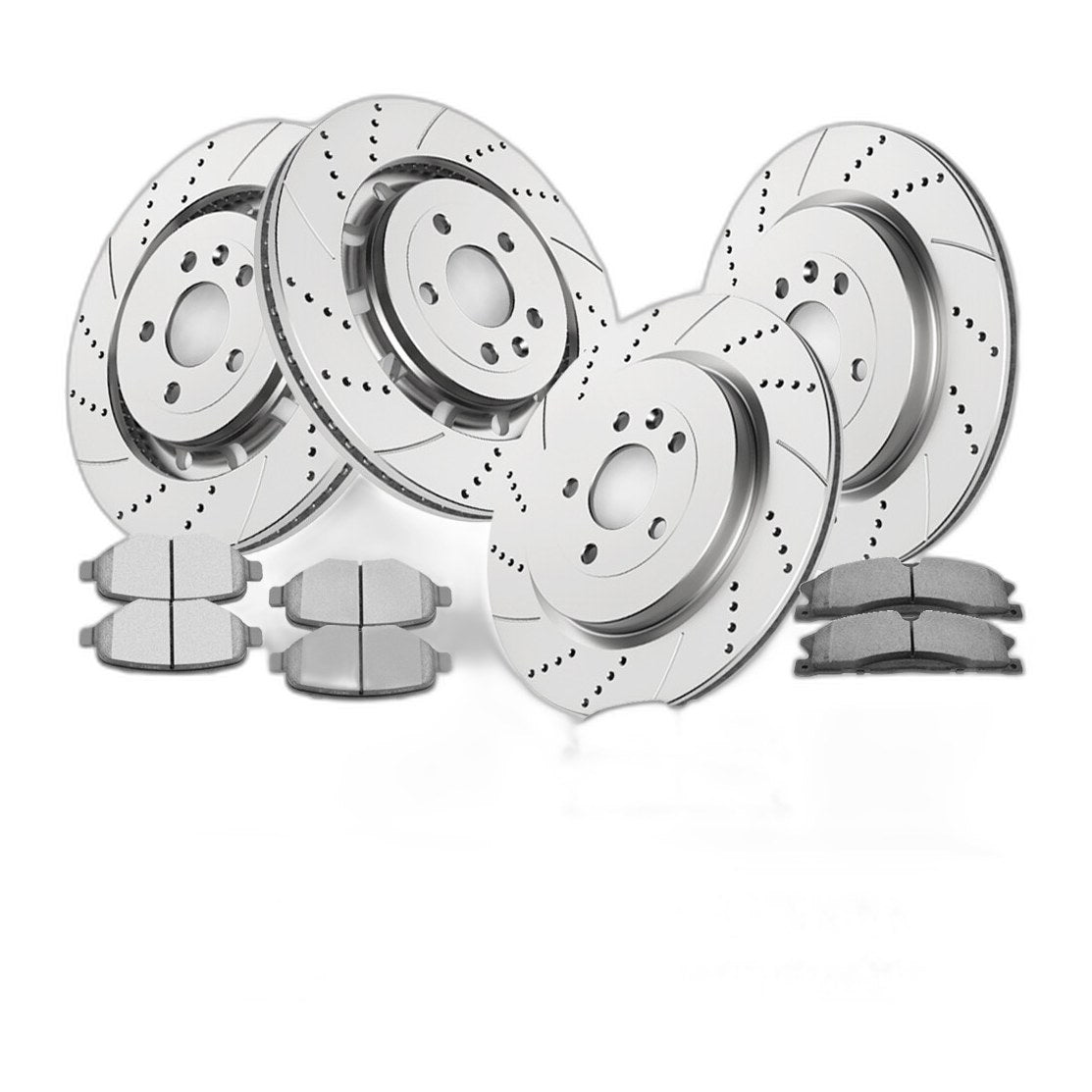 Front Rear Drilled Rotors Brake Pads Kit for Ford Explorer Flex Lincoln MKS MKT