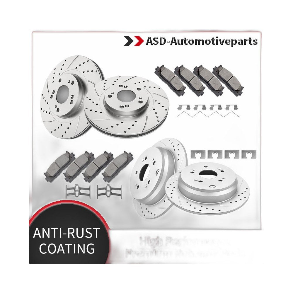 Front Rear Drilled Disc Rotors Ceramic Brake Pads Kits for 2005 2006 Honda CR-V
