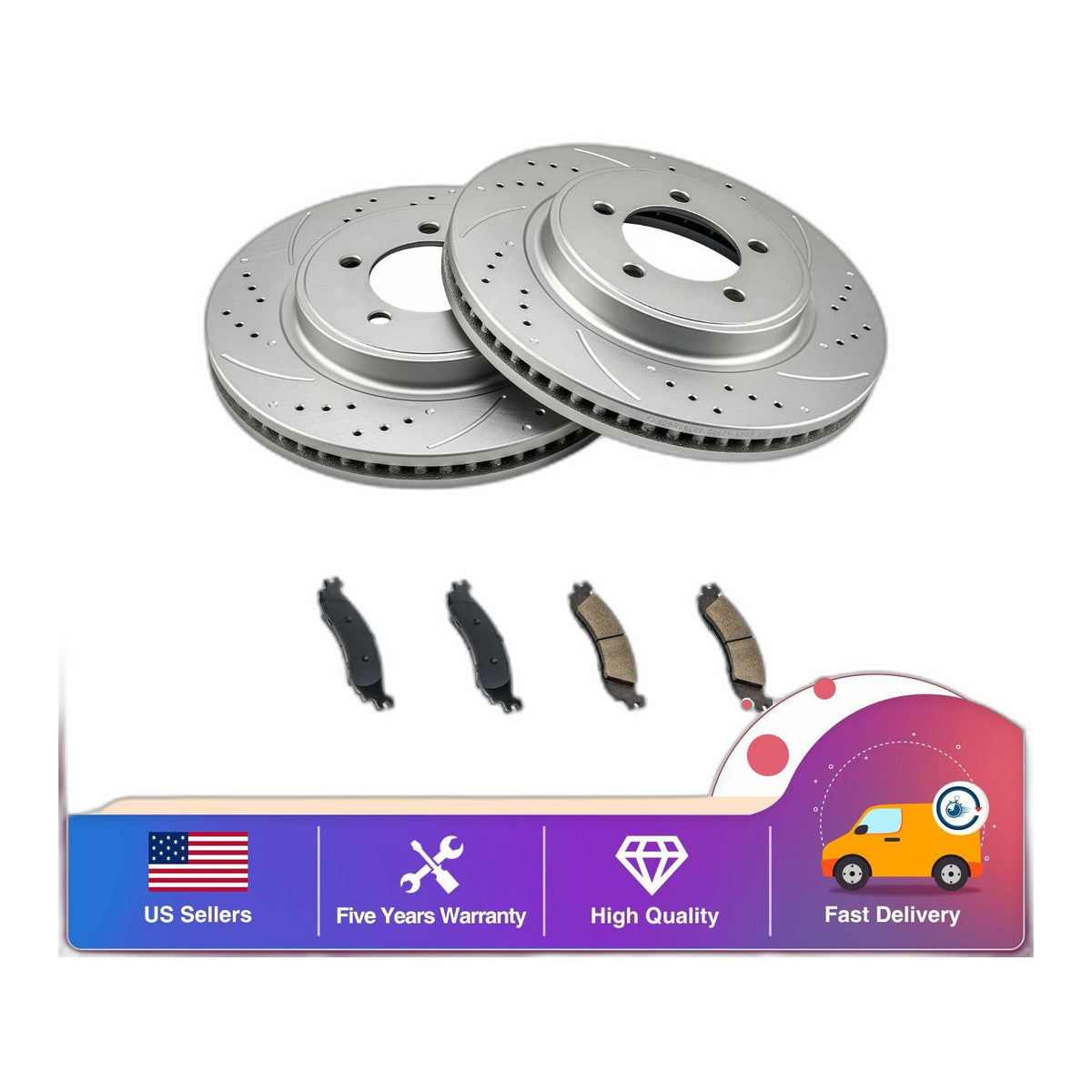 Fits 06-10 Ford Explorer Front Drilled Slotted Brake Rotors Ceramic Pads Kit