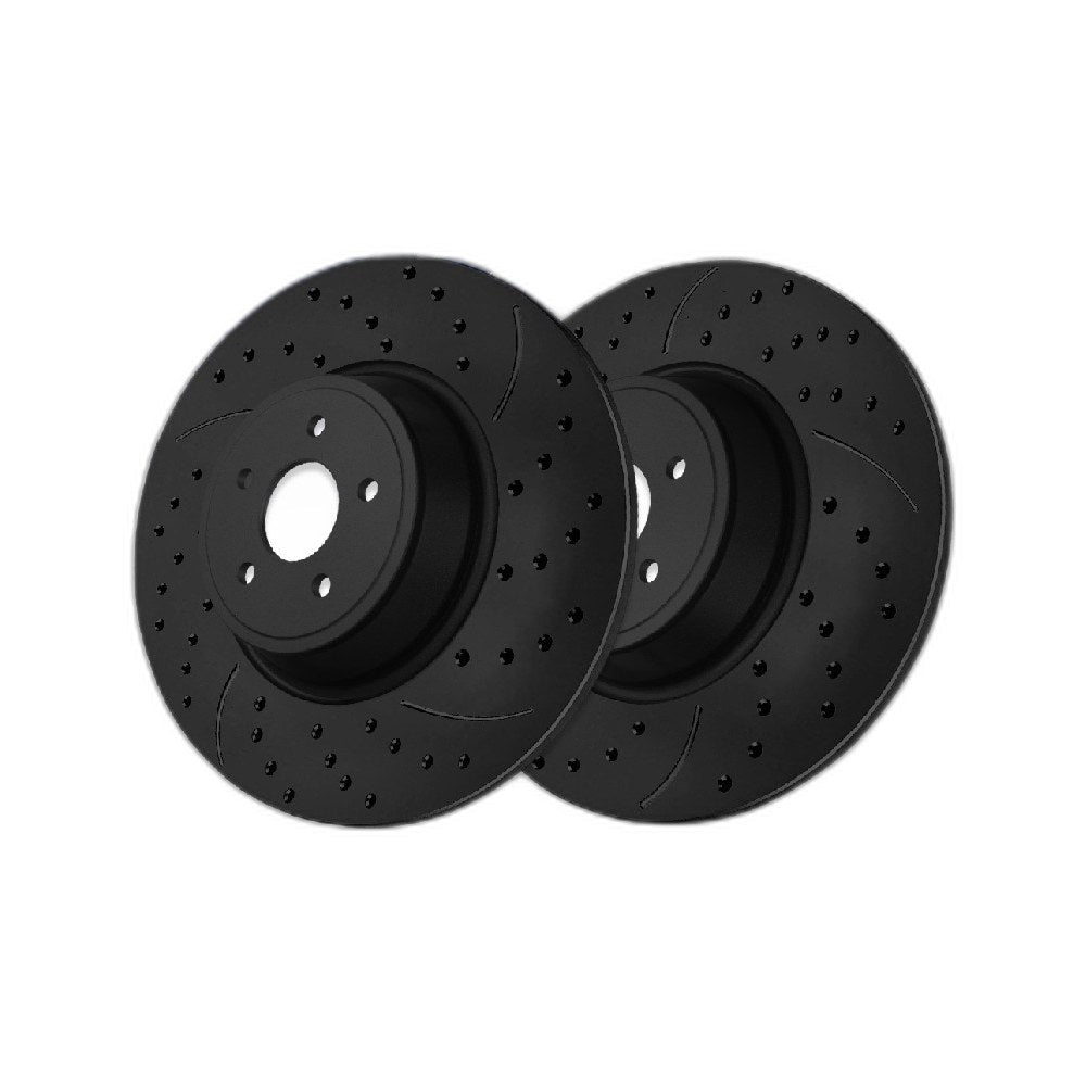 Rear Drilled Slotted Brake Rotors Pair for Ford, Focus 2016-2018, AWD L4 2.3L