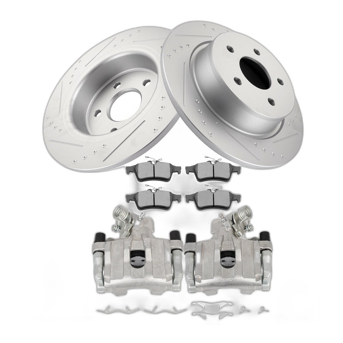 Rear Pair Drilled Rotors Brake Calipers w/Bracket Pads For 2013-2016 Ford Escape