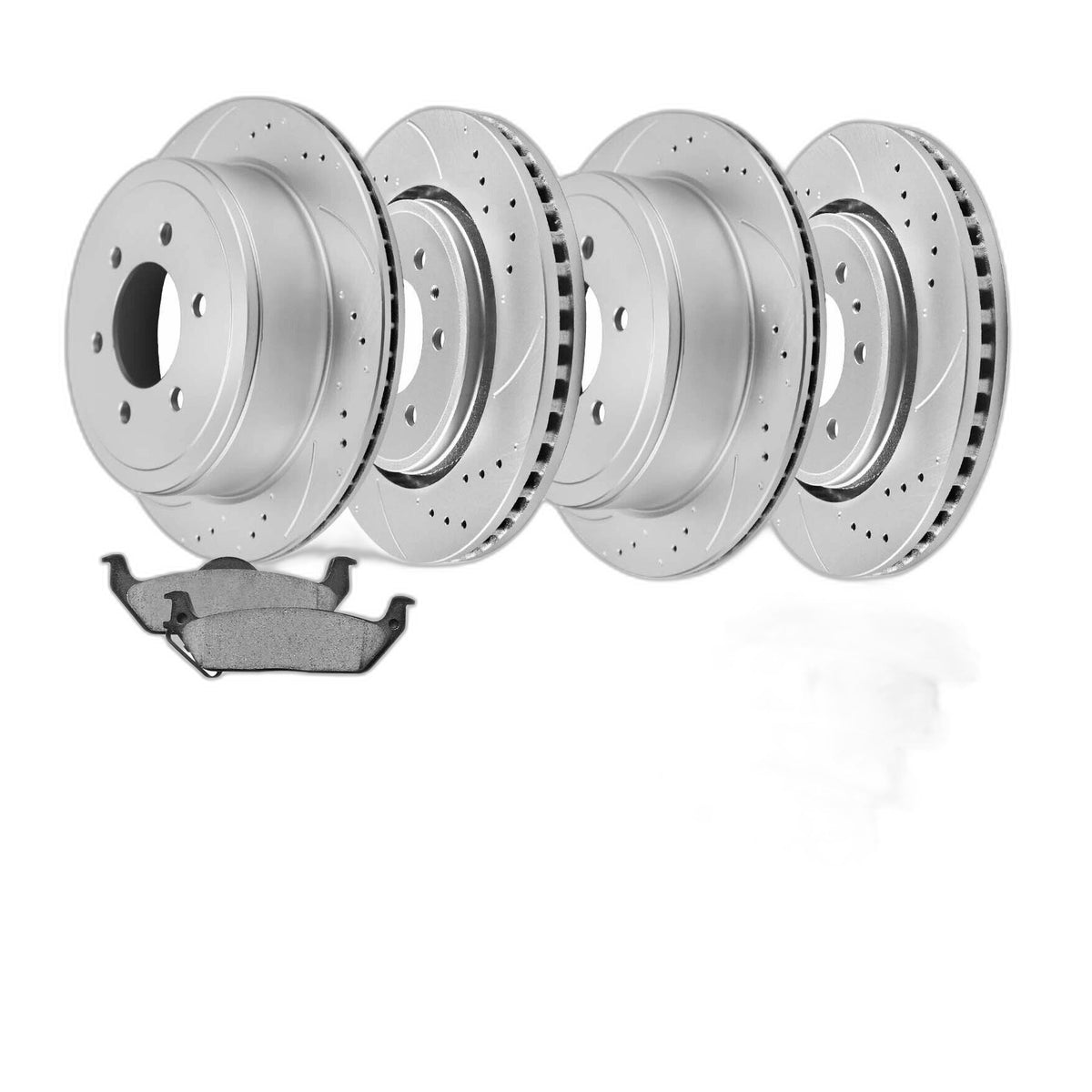 Front and Rear Brake Drilled Rotors Brake Pads for 2010 2011 Ford F-150 6 Lugs