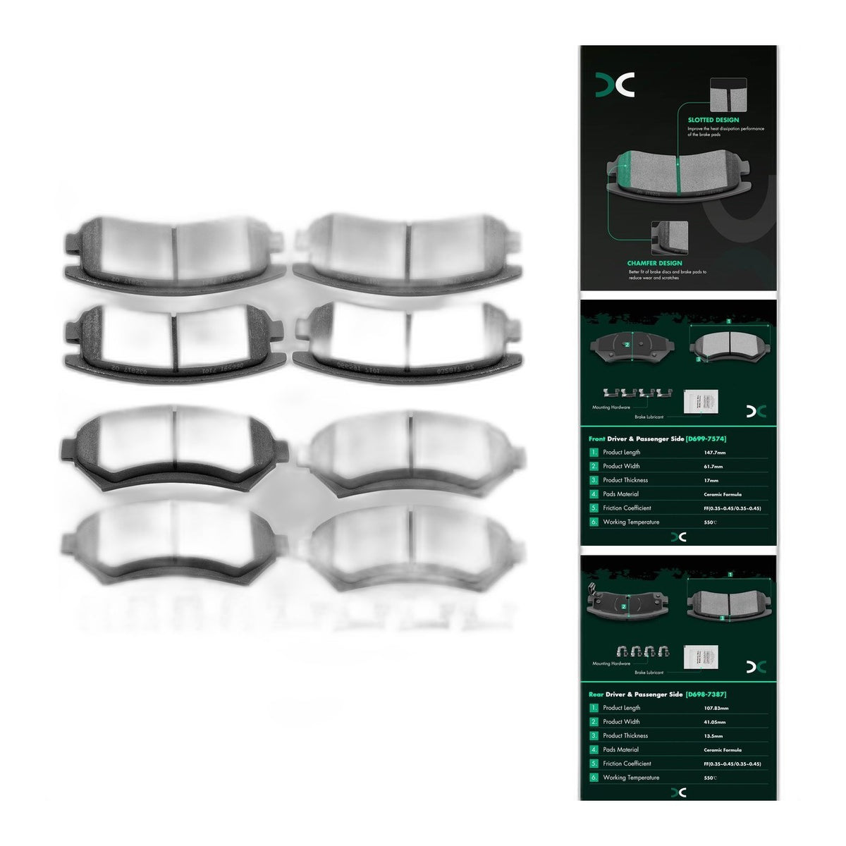 SCITOO D699 D698 Front Rear Ceramic Brake Pads Set for Chevy Impala