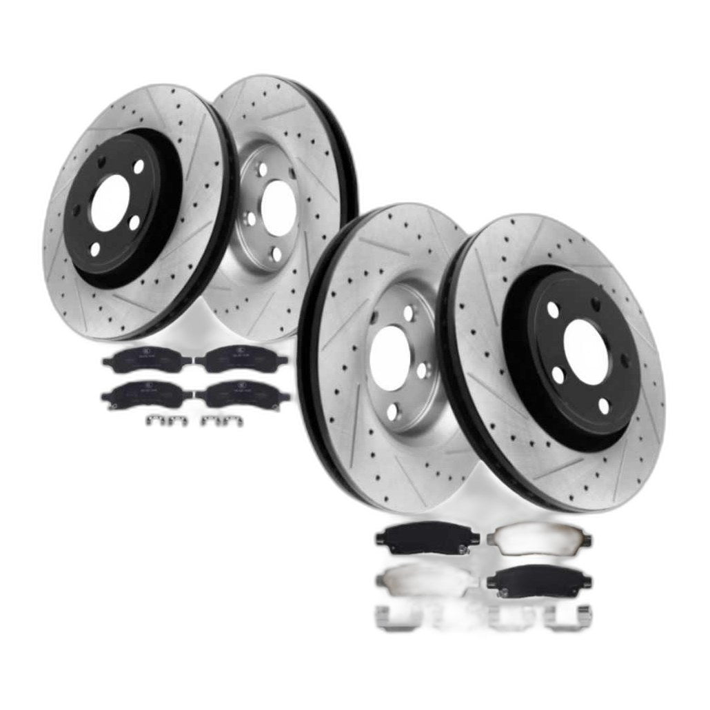 Front Rear 12.80 inch Drilled Rotor Brake Pads for Enclave Chevy Traverse Acadia