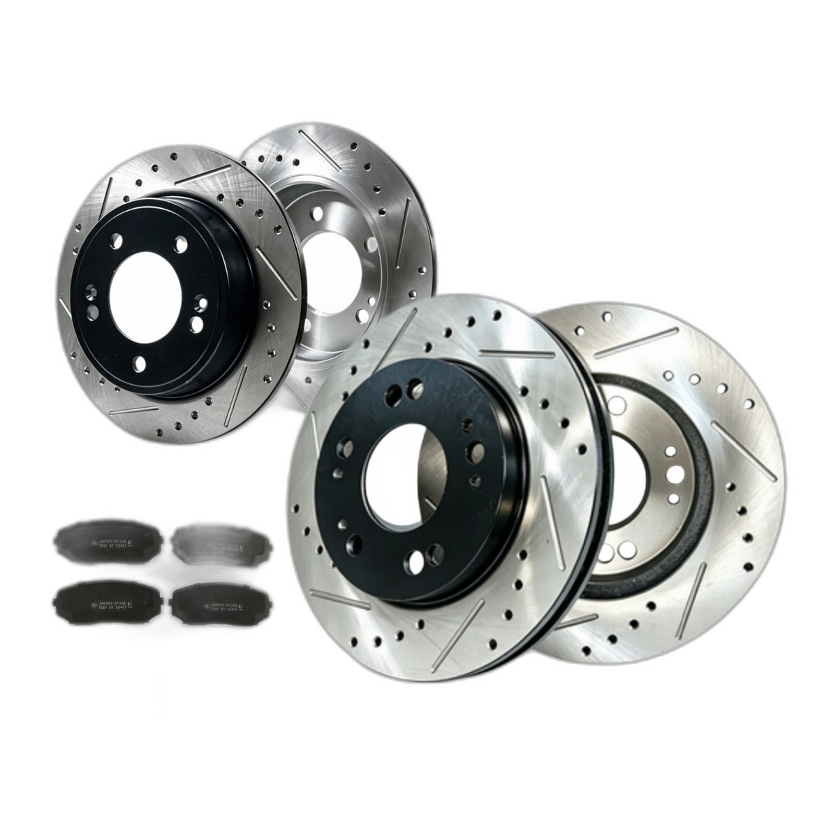 Front Rear Drilled and Slotted Rotors Ceramic Pads Kit for 2007- 2015 Mazda CX-9