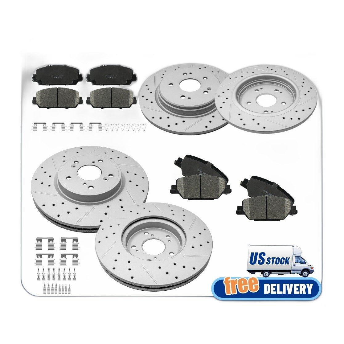 Front Rear Drilled Disc Brake Rotors Ceramic Brake Pads For 2017-2023 Honda CR-V